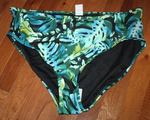 *NWT* SWIMSUITS FOR ALL Black & Green Tropical Print Bikini Bottoms Size 22 - Picture 1 of 2