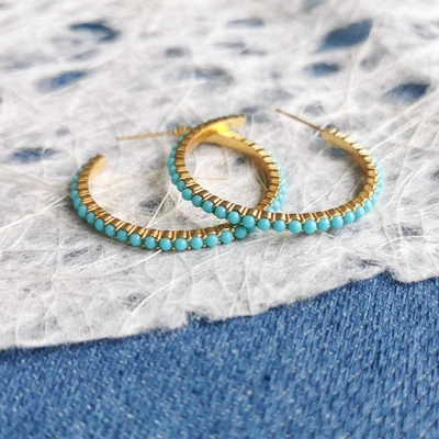 Julie Vos Turquoise Blue Juliet Medium Hoop Earrings Gold - Image 1 of 3