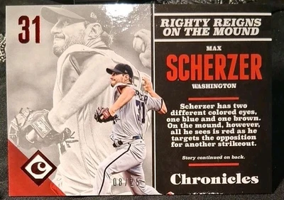 2017 MAX SCHERZER PANINI CHRONICLES #28 RED PARALLEL #08/25 NATIONALS - Image 1 of 3