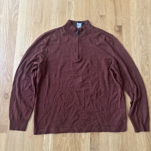 Jos A Bank Traveler Sweater Mens XXL Brown 1/4 Zip Merino Wool Pullover Casual - Picture 1 of 5