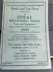 Lyman Rifle Gun Sight Corp 1913 price lists Middlefield CT Ideal Reloading adv - Picture 1 of 4