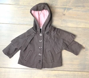 Janie & Jack Baby Girl's Brown Long Sleeve Button Front Hoodie Jacket Size: 0-3M - Picture 1 of 9