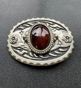 Belt Buckle Silver/Black w/agate Vintage - Picture 1 of 2