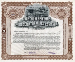 190_ Tombstone Consolidated Mines Stock Certificate (AZ) - Bild 1 von 1