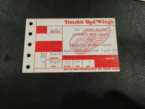 Red Wings Steve Yzerman 1986 1st goal Captain Joe Louis debut as captain ticket Cover
