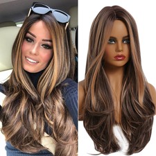 Ladies Natural Golden Brown Ombre Long Wavy Blonde Party Curly Hair Wig Fashion·