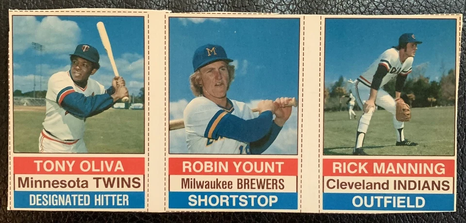 1976 HOSTESS 3 CARD PANEL TOPPS TONY OLIVA/ROBIN YOUNT/RICK MANNING RARE! - Image 1 of 2