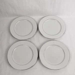 Set of 4 Sango White on White 1079 China Dinner Plates 10.5" Platinum Scrolls - Picture 1 of 5