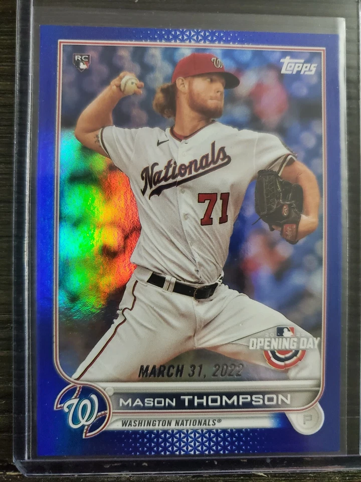 2022 Topps Opening Day Blue Foil BASEBALL ROOKIE Parallel #145 MASON THOMPSON - Image 1 of 2