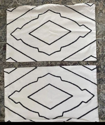 H&M Home Set Of 2 Lumbar Pillow Covers 16x24” Ivory & Navy Blue Geometric EUC - Image 1 of 3