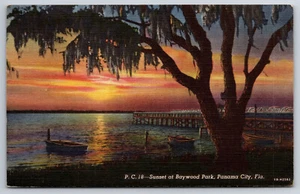 A141 Vintage Scenic Postcard Sunset At Baywood Park Panama City Florida Posted - Picture 1 of 2
