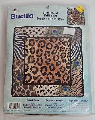 Nuevo Sellado Bucilla Impresiones De Animales #4840 Kit De Bordado Con Aguja Almohada Leopardo • 25.78€