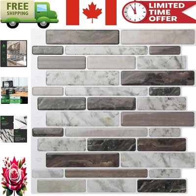 Azulejos de salpicadero autoadhesivos con aspecto de mármol - Paquete de 10, diseño elegante de 12''x12"" Foto 1 de 4