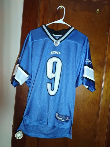 Matthew Stafford Reebok On Field Blue Jersey #9 NFL Detroit Lions Size Small Cover