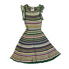Milly Minis Girls Ruffle Edge Striped Ribbed Knit Dress Size 10 Kids Green Pink