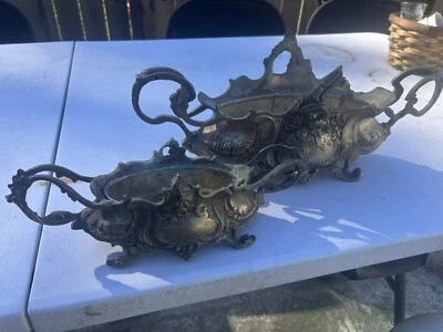 Antiguo Jardín Francés Chapado en Plata - Rosa Grande y Pequeña 2 Piezas Foto 1 de 4