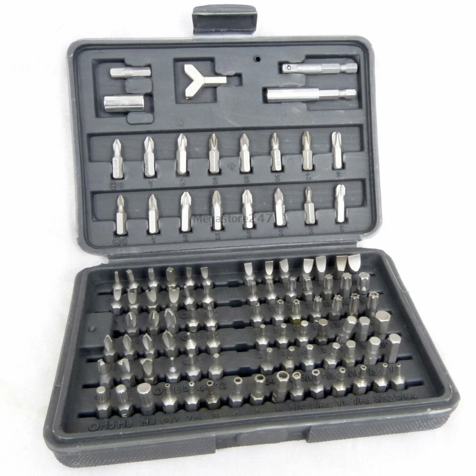 Security Screwdriver Bit Set Torx Phillips Pozi Screw Bits Chrome Vanadium 100pc - Image 1 of 4