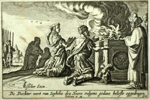 1700 incisione Bible Antico Testamento Tradition Israelita Jephté Sacrifici/Da - Imagen 1 de 2