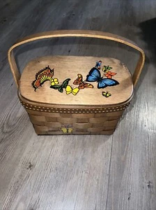 Bolso Mariposa Vintage Caro-Nan Tejido Cesta Monedero Pintado a Mano Firmado Raro Años 70’s - Imagen 1 de 10
