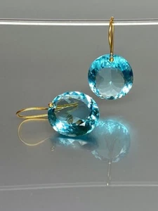 Aquamarine Earrings 925 Sterling Silver Blue Oval Dangle Earrings Gift - Picture 1 of 5