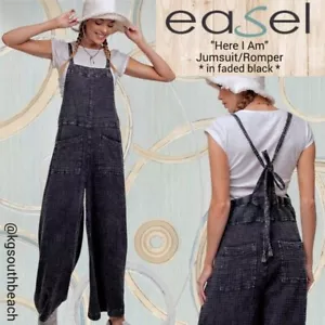EASEL "Here I Am" Mineral Washed Ash Black Lightweight Wide Leg Adjustable 1 PC. - Picture 1 of 16