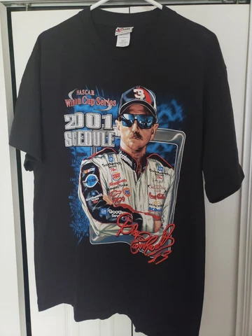 VINTAGE 2001 Schedule Dale Earnhardt Sr T-Shirt Men's L Black NASCAR Racing Cover