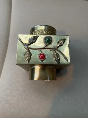 Chinese Gilt Brass Tea Caddy floral design with gemstone cabochons c1900 - Image 1 of 4