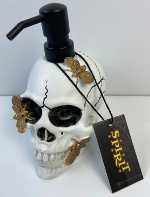 New White Skull W/ Gold Butterflies Halloween Soap Dispenser Spooky Decoration - Image 1 of 4