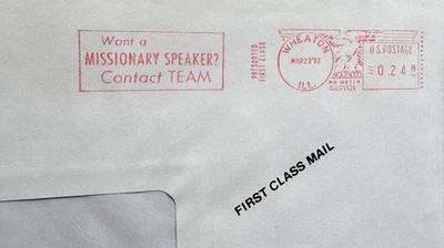 US 1993 Church Meter Cover (76) +Want A Missionary Speaker =TEAM Ad +Wheaton IL - Image 1 of 3