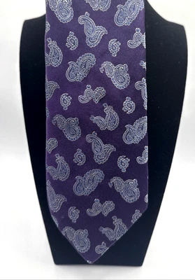 Nueva corbata Boss Hugo Boss etiqueta negra 100 % seda púrpura, azul claro y crema cachemira Foto 1 de 4