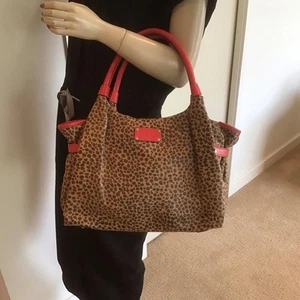 Kate Spade Stevie Leopard Print Red Leather Purse Tote Bag AS IS - Picture 1 of 10