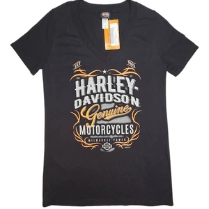 Harley Davidson Damen Medium Schwarz T-Shirt Milwaukee Power Brandts Wabash Neu - Bild 1 von 6