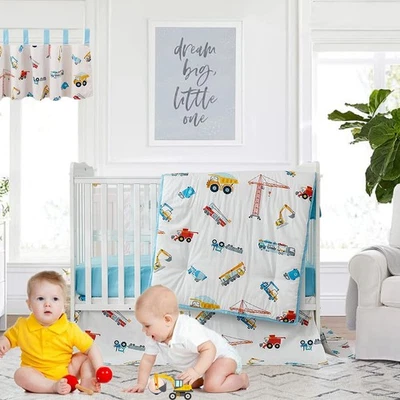 Juego de cama de cuna para niños construcción camión guardería juego de cama algodón 3 tartas... Foto 1 de 4