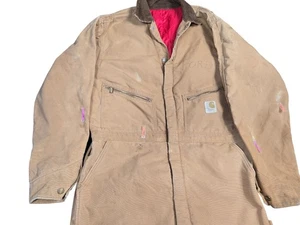 Vintage Carhartt Coveralls Mens 44L Brown Quilt Lined Canvas Workwear USA 90s - Picture 1 of 24