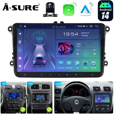 9" Android 14 Autoradio Carplay GPS Navi Kam für VW Golf 5 6 Jetta Tiguan Touran - Bild 1 von 4