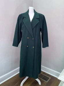 Vtg Jofeld Women Emerald Green Wool Blend Longline Double Breasted Coat -Large - Picture 1 of 14