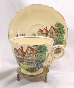 SELTENE ROYAL WINTON GRIMWADES ROTES DACH Demitasse Tasse Untertasse Goldrand / Ständer - Bild 1 von 15