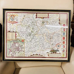 John Speed Map Leicester Double Sided Framed - Picture 1 of 12