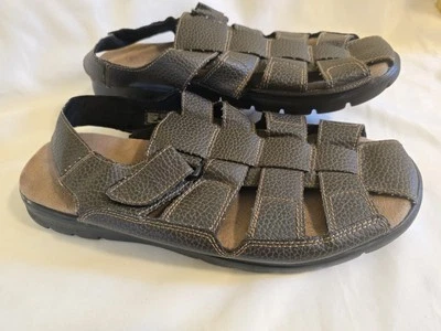 Sandalias para hombre Dexter Comfort de espuma viscoelástica de pescador marrón imitación cuero talla 13” Foto 1 de 4