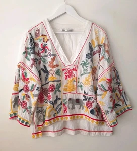 Zara 100 % Baumwolle bestickt Shirt Oversize Top Gr M Medium 10 12 - Bild 1 von 5