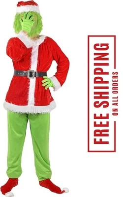 Grinch Monster Santa Costume for Adults 7PCS Christmas Outfit (X-Large) - Image 1 of 4