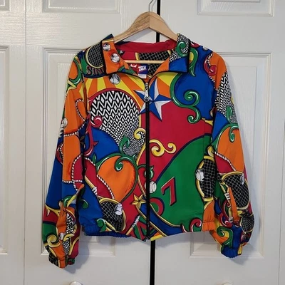 Vintage Tail Women's Vibrant Multi-colored Tennis Print Full Zip Jacket Size Med - Image 1 of 4
