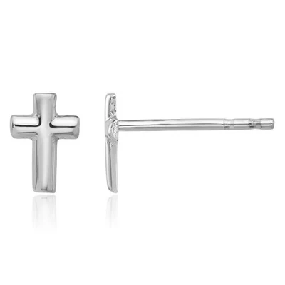 14K Solid White Gold Cross Dangle Stud Earrings - Image 1 of 4