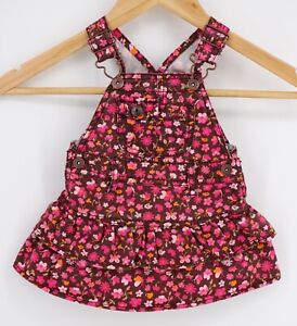 OshKosh B'Gosh Overalls Dress Girls Brown Pink Floral Tiered Jumper Size 6M