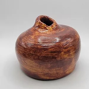 Handmade Art Pottery Ceramic Mini Bud Vase Glazed Red Brown 4"H - Picture 1 of 8