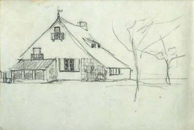 FRANCIS LEWIS EMMANUEL~ORIGINAL PENCIL DRAWING OF A HOUSE~SOCIETY OF GRAPHIC ART - image 1 of 4