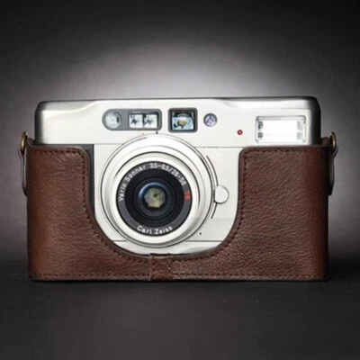 Capa bolsa de couro genuíno meia câmera feita à mão para câmera de filme Contax TVS - Imagem 1 de 4