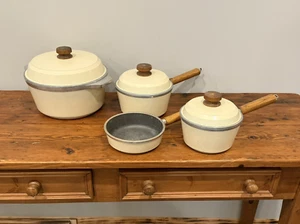 Vintage CLUB Cast Aluminum Dutch Oven & Pots Wooden Handles Rare 7pc Set (20F) - Picture 1 of 19
