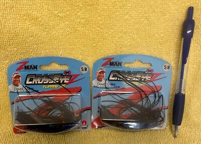 Lot Of 2, Z-Man 5/8oz CrossEyez Flipping Jigs, Black/Blue, 4/0 VMC Hooks - Image 1 of 4