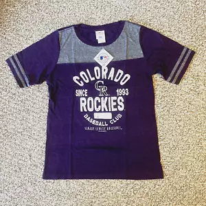 NWT MLB Colorado Rockies Team Baseball T-Shirt Womens Size L Purple Fan Tee - Picture 1 of 8